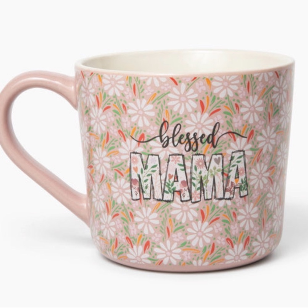Mother's Day gift...Floral Pink Ceramic Mug - "Blessed Mama" NEW in box